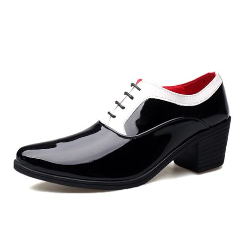 Men's Patent Leather Lace up Block Heel Oxford Shoes Pointed Toe Chunky Low Heel Two Tone Business Dress Loafers Business Derby Shoes Office Prom Evening Wedding Shoes