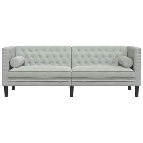 YuuSsea Chesterfield Sofa Argyle Hellgrau, 194 cm Samt, Elegant für Wohnzimmer & Schlafzimmer, Klassisch Modernes Design, 3-Sitzer Couch mit Gerollten Armlehnen, Bequeme Möbel – Bild 6