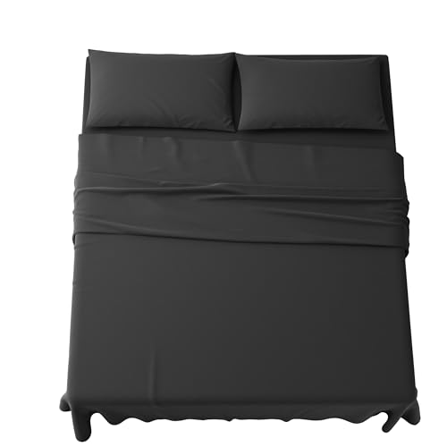 MAXIME MAISON - Set Lenzuola Una Piazza e Mezza 3 Pezzi, Lenzuola 1 Piazza e Mezza in Microfibra Made in Italy, 1 Lenzuolo con Angoli, 1 Lenzuolo Sopra, 1 Federa (Nero)