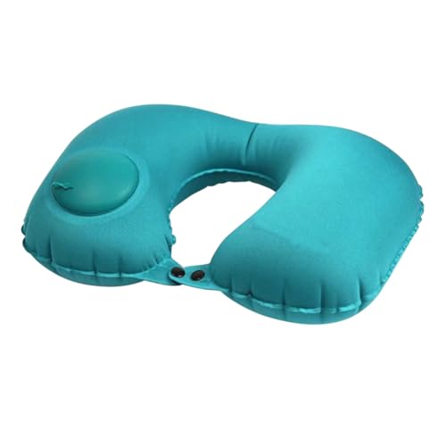 iplusmile 2個 字型ネックピロー プレス式自動膨張 トラベル用首枕 軽量 快適なサポート 飛行機 バス 車中泊に ピーコックブルー