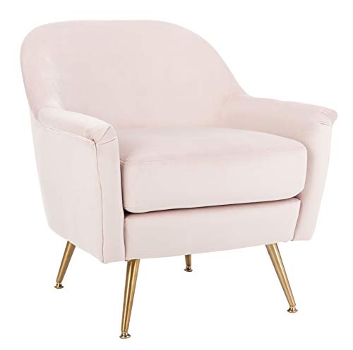 Safavieh Home Brienne Retro Glam Blush Pink Velvet and Brass Arm Chair