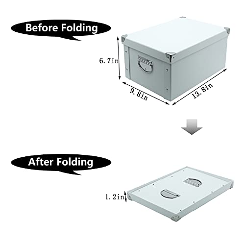 Guozi Collapsible File Storage Box,Decorative Cardboard Storage Bin with Lid and Handles,Office Letter/Legal Organizer (White, 35*25*17.5 Centimeter)