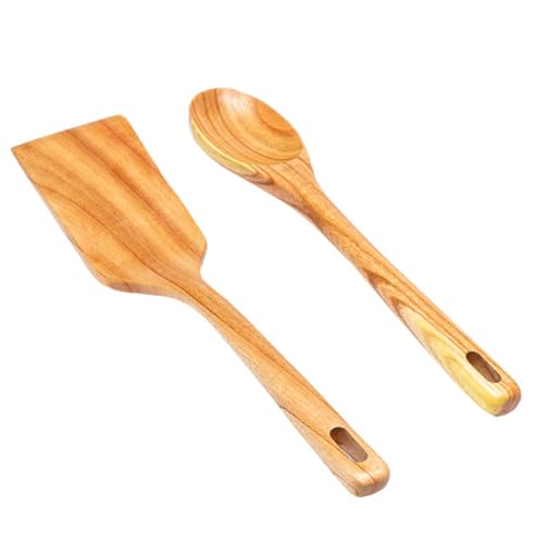 Zenxylo Wooden Spoons for Cooking, Wooden Cooking Spatula Turner and Spoon Set, 2-Piece, Sturdy, Lightweight and Heat Resistant - image 1