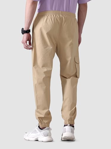 Image of Beyoung Cotton Solid Elastic with Drawstring Cargo Joggers for Men | Regular Fit | 2 Spacious Pockets | Smooth Texture