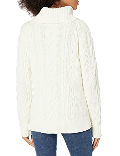 Image of Cable Stitch Women's Cotton Blend Cable Knit Turtleneck Pullover Sweater - Fisherman Long Sleeve Chunky Textured Top