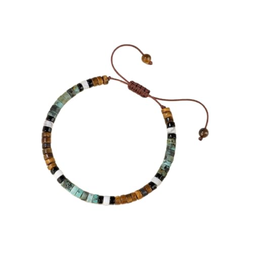 Adjustable Energy Bracelet for Men Women - Handmade Natural Tiger Eye, Turquoise & White Howlite Stone Beaded Bracelet, Healing Crystal Beaded Stretch Spiritual Gift with Gift Box