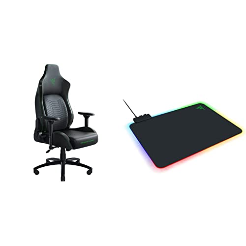 Razer Iskur XL Gaming Chair: Ergonomic Lumbar Support System - Black/Green & Razer Firefly Hard V2 RGB Gaming Mouse Pad: Customizable Chroma Lighting