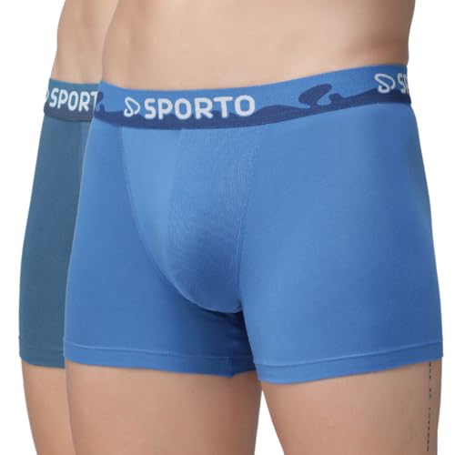 Image of sporto Macho Men's Combed Cotton Spandex Shapelock Trunks | Soft Spandex Waistband | Supersoft Nylon Touch | Ergonomic 3D Fit Innerwear | Color May Vary