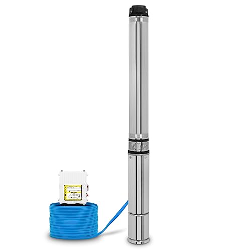 EBERTH 4' Tiefbrunnenpumpe Brunnenpumpe aus rostfreiem Edelstahl, Elektrisch 1100W, Durchmesser Pumpe 4 Zoll (10cm), Anschlussgewinde 1 1/2 Zoll, Stromkabel 20m, Förderhöhe max. 74m, mit Schmutzsieb