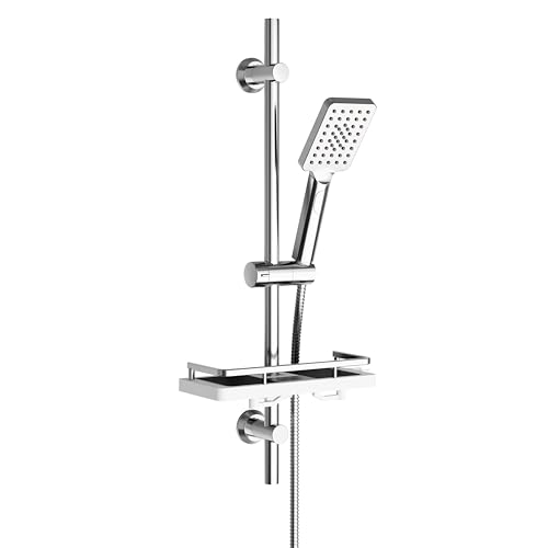 Görbach Colonne de Douche avec Étagère Douche, Barre de Douche INOX 70 cm Ensemble de Douche avec Douchette à main 3 Jets et Tuyau pour Salle de Bain,...