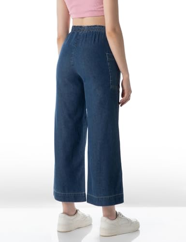 Image of INKD Women's Wide Leg Jeans - High-Rise | 100% Cotton| Enzyme Wash | Elasticated Waistband | Jeans for Women (Available in Plus Sizes)