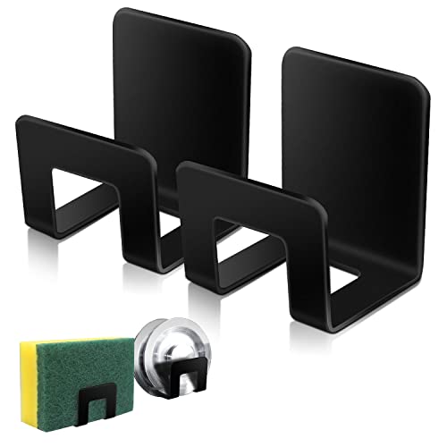 EIXENCOSI 2Pcs Sponge Holder for Kitchen Sink,Premium SUS304 Stainless Steel Waterproof Sink Caddy,Quick Drying - Black