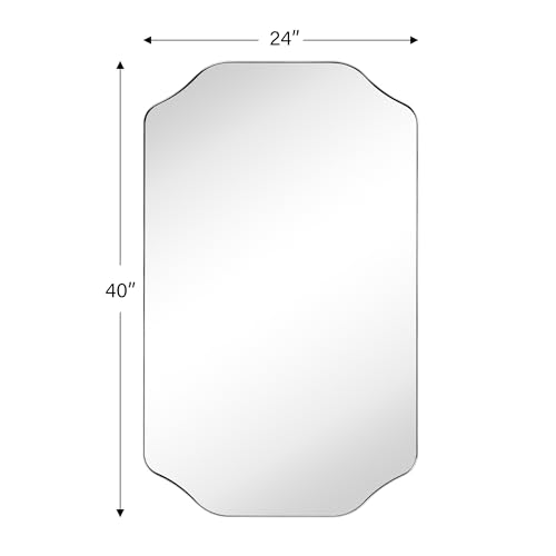 Image of TEHOME Brushed Nickel Scalloped Bathroom Vanity Mirror 24x40'' Decorative Silver Metal Framed Asymmetrical Bathroom Mirror
