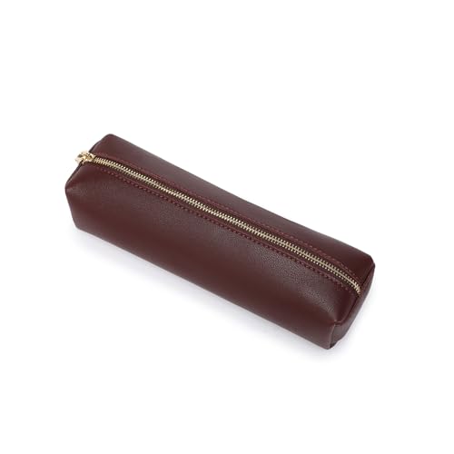 Image of Pencil Case Small Zipper Pen Pouch for School Office Art Supplies Stationery Organizer Bag for Pens Markers(Burgundy /Faux Leather)
