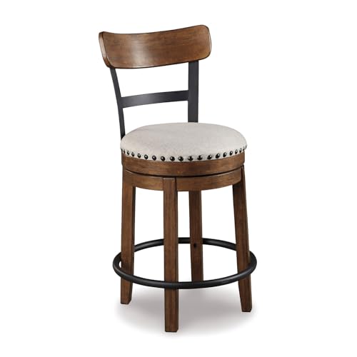 Signature Design by Ashley Valebeck Swivel Barstool With Back, Rustic-Industrial