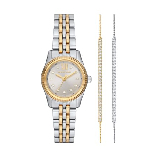 Michael Kors Reloj Lexington para Mujer, 26mm Movimiento de Cuarzo a Tres Agujas con Correa de Acero Inoxidable, Tono Dorado y Tono Plateado, 26 mm