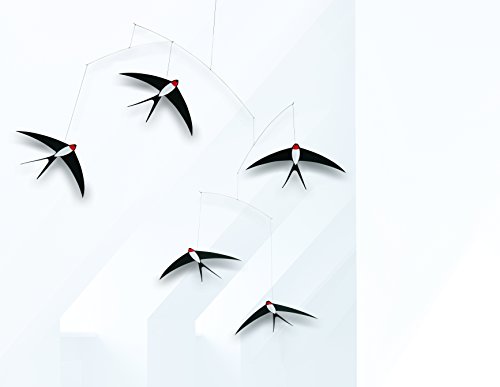 5 Flying Swallows Hanging Mobile - 24 Inches - Premium-Grade Cardstock - Handmade in Denmark by Flensted