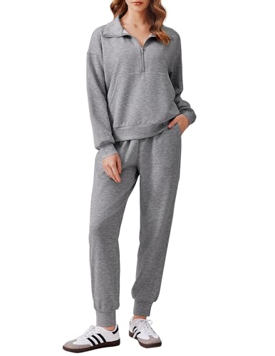 Image of PINSPARK 2 Piece Sets for Women 2026 Fall Travel Outfits Long Sleeve Tracksuit Joggers Sets Half Zip Sweatsuit Matching Set