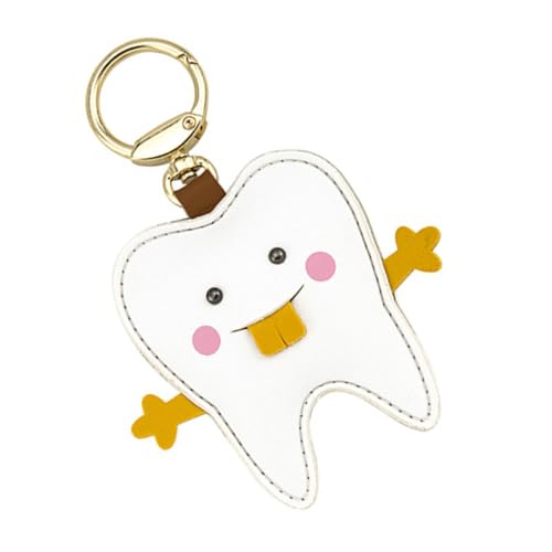 Gatuida Llavero de Dibujos Animados Tapa para Tarjeta de Acceso, Colgante de Cuero Adorable, Tamaño Pequeño, Color Claro Dientes, Accesorio Multifuncional para Bolso y Llaves, Adecuado