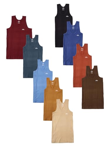 Image of LUX PARKER Boy's Regular Fit Plain Vest | 100% Cotton| Skin Friendly | U- Neck | Lightweight | Pack of 9