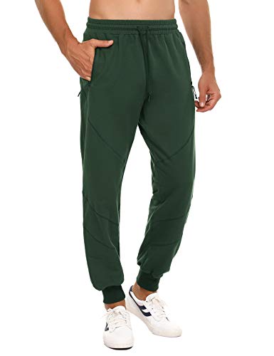 Sykooria Joggers Sweatpants for Men,Lightweight Sport Drawstring Long Pants with Zipper Pockets Army Green