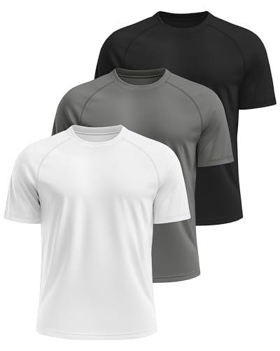 Huukeay 3 Pack Men's Big and Tall Swim Shirts,UPF 50+ Sun Protection Rash Guard Quick Dry Beach Fishing Water Tops2