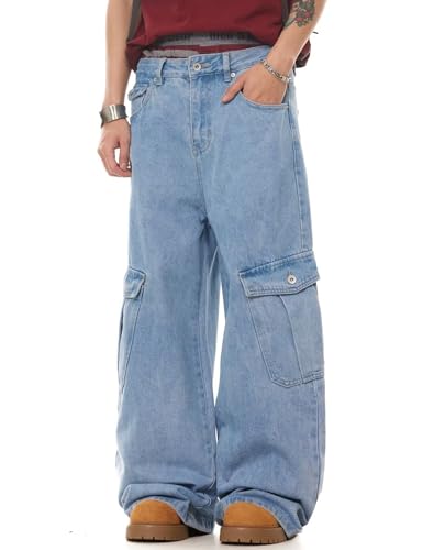 Y2k Baggy Cargo Jeans Men Loose Fit Denim Skater Jeans Wide Leg Cargo Pants Multiple Pockets3
