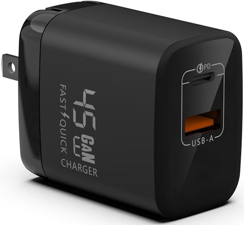 Fast 45W Dual USB-C Plus USB-A Charger - GaN Power Delivery - Fast Compact Power Adapter for Laptops, Smart Phones, Tablets and Thousands of Other Devices (Black, 45W)