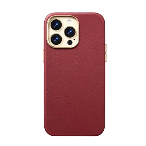 Coque iPhone 15 Pro Max anti-rayures en cuir véritable rouge