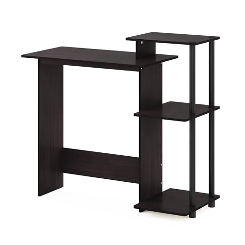 Image of Furinno EFFICIENT Desk, 28.6 inch Wide Gaming Desk with 3 Open Side Shelves, Laptop Notebook Computer Desk, Office Desk for Home Office, Study Room, Dorm, Bedroom, Dark Walnut