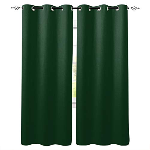 Homeinn Semi Sheer Curtains - Solid Color Dark Green Grommet Top Bedroom and Living Room Curtains, Set of Window Curtain Drapes, 52x72 Inch Length