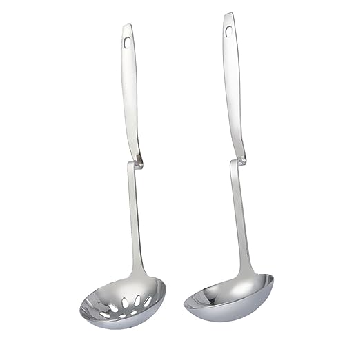 Cabilock 2pcs Soup Shell Colander Dinner Spoons Slotted Utensils Portable Serving Spoons for Household Stainless Steel Kitchen Accessory