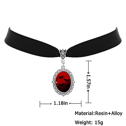 Blood Bat Cameo Choker Necklace Gothic Red Cabochon Pendent Necklace Vampire Accessories for Women2