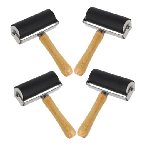 DOITOOL Screen Essential 4pcs Plastic Printmaking Rollers Comfortable Wood Handles