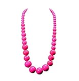 Colorful Natural Wood Round Beaded Strand Necklaces Bohemian Retro Multicolor Bib Big Round Bead Chunky Necklace Ethnic Costume Statement for Women Men Unisex Fashion Wedding Jewelry Gifts-Hot pink