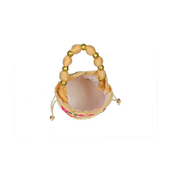 SUNVIKA HOUSE Raw Silk Floral Ethnic Rajasthani Multicolor Embroidered Potli Bag Handbag, Wristlets, Clutch for Women, Girls with Handmade,Color : Multi - Image 4