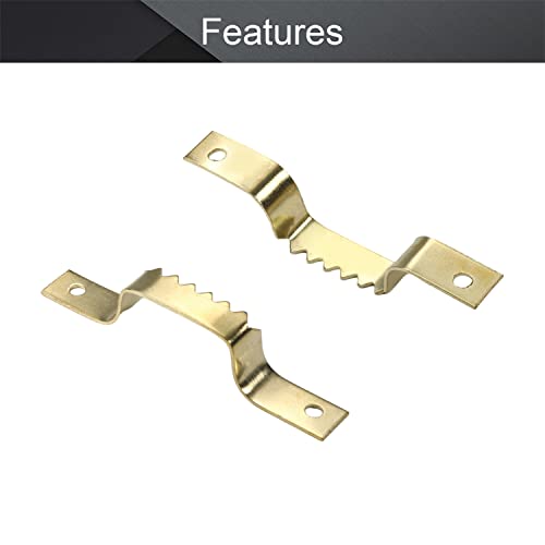 Image of MroMax 50PCS Sawtooth Picture Hangers Iron Picture Hangers 2.44 inch x 0.31 inch Double Hole Picture Frames Hangers for Hanging Clock Paintings Artwork Picture Frame Hook Photos Gold