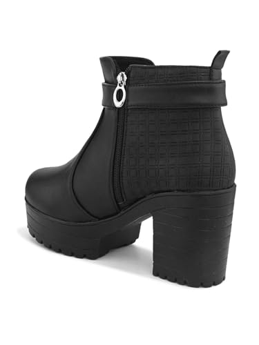 Image of XE Looks Fashionable & Trendy Block Heel Ankle Boots for Women with Buckle Detail and Zipper Closure, Ideal for Casual and Dressy Outfits for Women & Girls