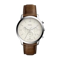 Fossil Men's Neutra Quartz Stainless Steel and Leather Chronograph Watch, Analog Watches for Men, Color: Silver, Brown (Model: FS5380)