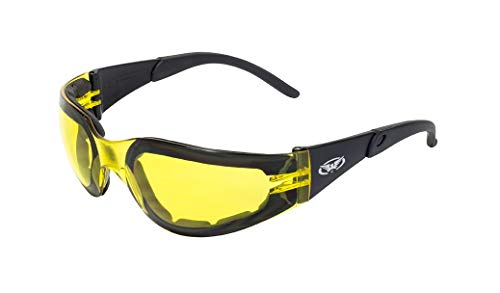 Global Vision Eyewear Rider PL YT Rider Plus Safety Foam Padded Glasses, Yellow Lens, Frame, Black