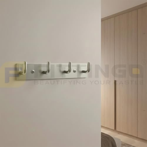 Image of Stainless Steel 4 Hook Cloth Hanger for Door /Dress Hanger Wall Mount /Bathroom Hooks for Hanging Clothes (Silver Matt) Pack of 4-| 3 Years Warranty |