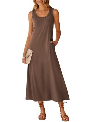 ANRABESS Maxi Dresses for Women Scoop Neck Sleeveless Long Tank Dress Summer Casual Sundress for Beach Travel & Vacation Coffee Large