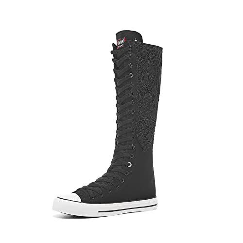 Momuk Women's Knee High Lace Up Zip Fashion Dancing Canvas Boots2