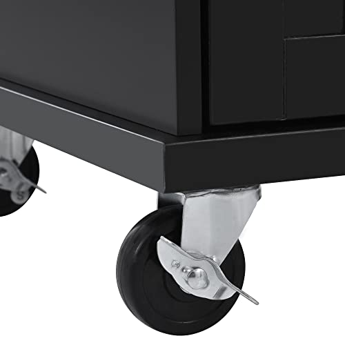 Merax Rolling Mobile Kitchen Island Cart With Cabinet/Locking Wheels/Solid Wood Desktop/Floor Standing Buffet Server Sideboard, Black #TOP6