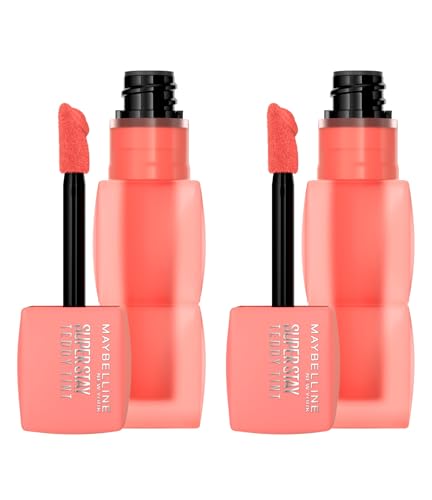 Maybelline New York SuperStay Teddy Tint Pintalabios 10 Current Mood Acabado Mate Efecto Aterciopelado Duradero Fórmula Modulable No Transfiere y Textura Ligera - 2 Frascos de 5ml