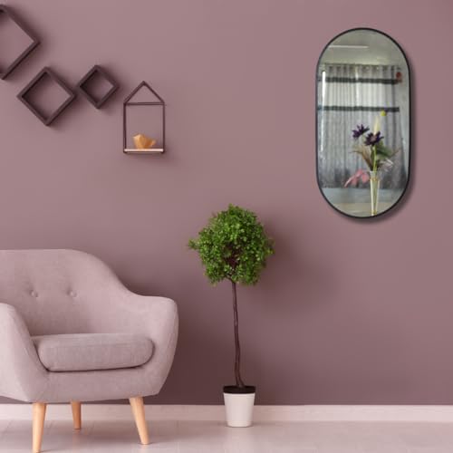 Image of Modern Elegance Capsule Shape Wall-Mounted Mirror Metal Framed Wall Mirror Bathroom Mirror Living Room Mirror Home Decor Mirror 24 x 48 Inches Black MF 105