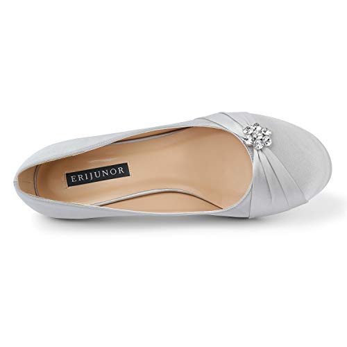 Image of ERIJUNOR Women Closed Toe Comfort Kitten Heels Rhinestones Satin Wedding Evening Dress Shoes