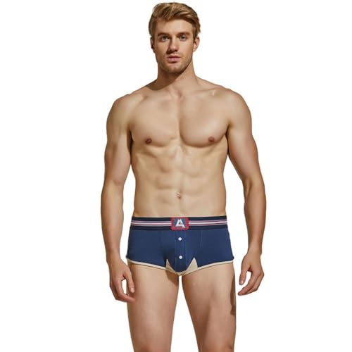 Wayonge Men's Boxer Briefs with Comfortable Fit and Button Fly Classic Men's Boxers (Large,Blue Gray)