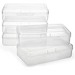 BSTKEY 5 Pack Plastic Pencil Box Holder Pencil Case, Home Office Utility Storage Box Cubby Bin Organizer Case for Stationery, Clear
