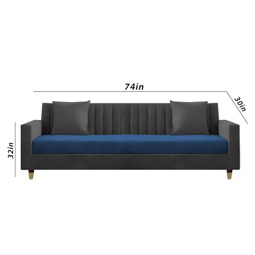 Image of Casaliving Garcia 3+2+1 Seater Sofa Set for Living Room (Blue Black Colour) Premium Fabric Sofa